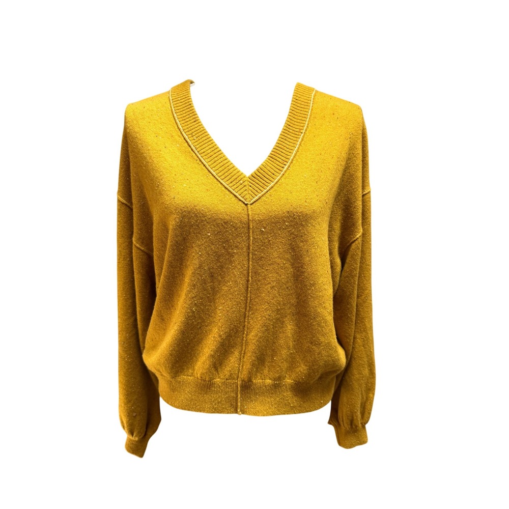FLANNEL V-neck Cashmere Sweater Relaxed Mustard Yellow Luxury Designer S Cozy